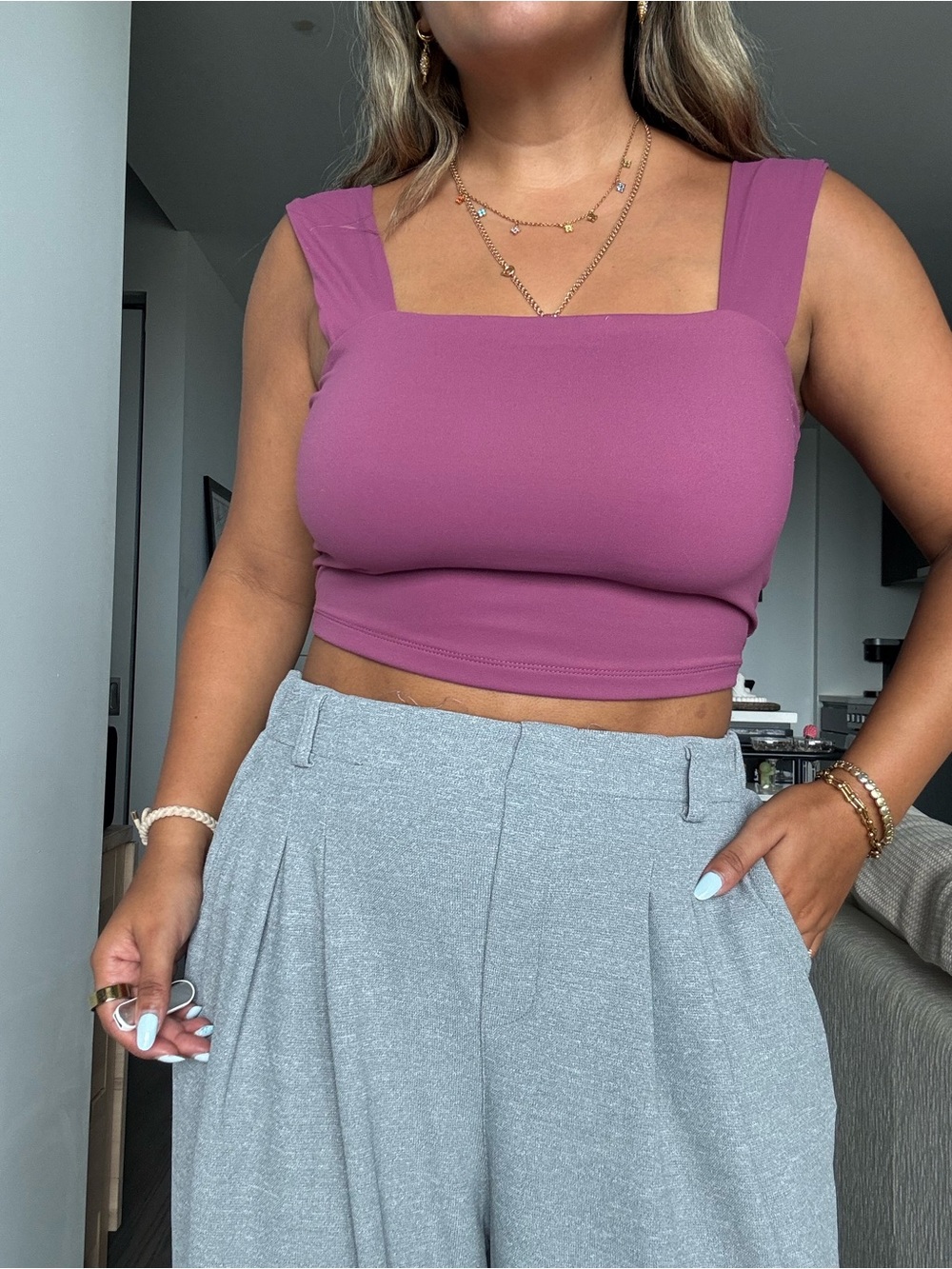 Dynamite Square-Strap Crop Top in Mauve